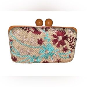 Maurices Floral Embroidered Kiss Lock Clutch Crossbody Purse